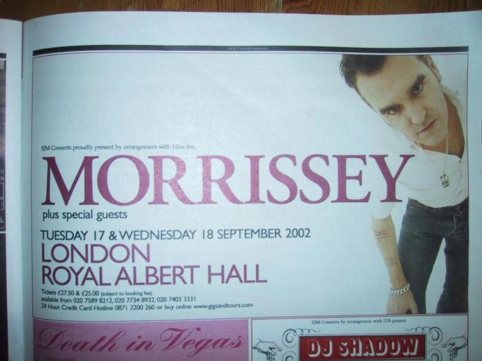 Royal Albert Hall ad which appeared in the NME (Aug  17, 2002), scan from Steve Perceval